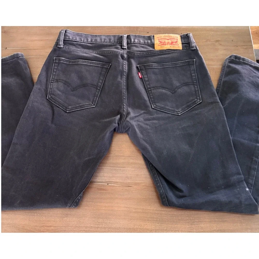 Levis 512 Slim Taper Jeans Mens 33x32 Washed‎ Black Denim Pants 28833-0024